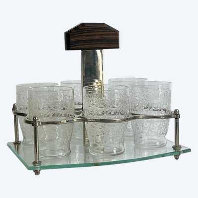 ART DECO PORT SERVICE WITH 6 BACCARAT GLASSES, ROHAN GOUVIEUX MODEL