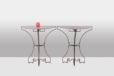 Pair of half-moon shaped console tables. Work of art craftsman. LS63791912B