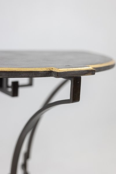 Pair of half-moon shaped console tables. Work of art craftsman. LS63791912B