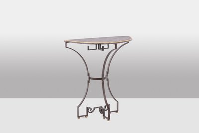 Pair of half-moon shaped console tables. Work of art craftsman. LS63791912B