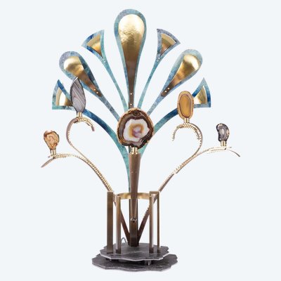 Lampe-sculpture avec des agates. Travail d’artisan d’art. LS63804009M