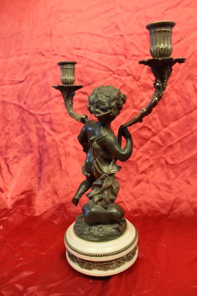 Pair of bronze and marble candelabra candlesticks signed by Clodion, 19th century