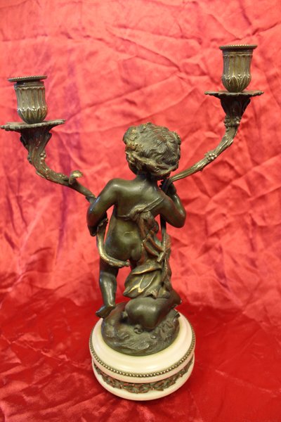 Pair of bronze and marble candelabra candlesticks signed by Clodion, 19th century