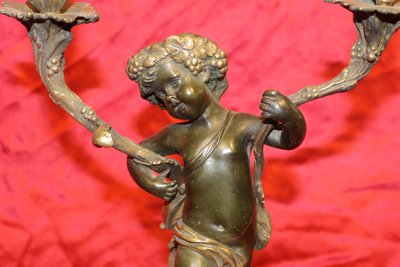 Pair of bronze and marble candelabra candlesticks signed by Clodion, 19th century
