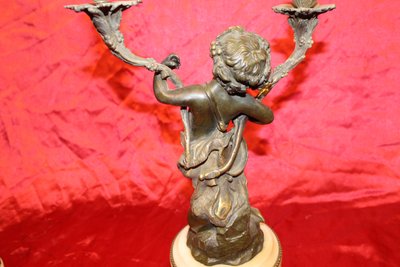 Pair of bronze and marble candelabra candlesticks signed by Clodion, 19th century