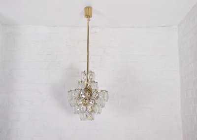 Midcentury brass and crystal chandelier