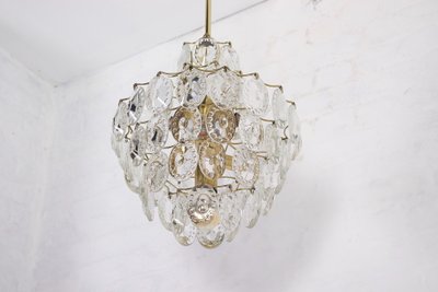 Midcentury brass and crystal chandelier