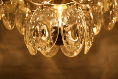 Midcentury brass and crystal chandelier