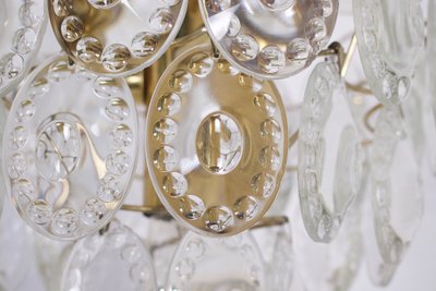 Midcentury brass and crystal chandelier