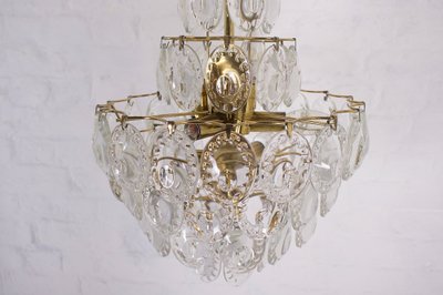 Midcentury brass and crystal chandelier