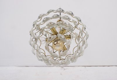 Midcentury brass and crystal chandelier