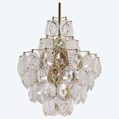 Midcentury brass and crystal chandelier