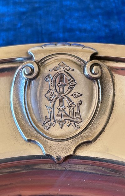 Semi-hollow solid silver dish.