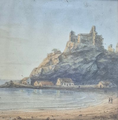 castello che domina il mare acquerello