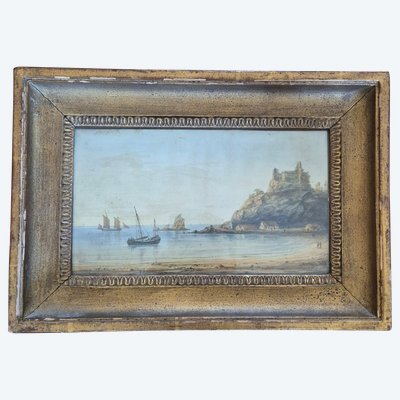 castello che domina il mare acquerello