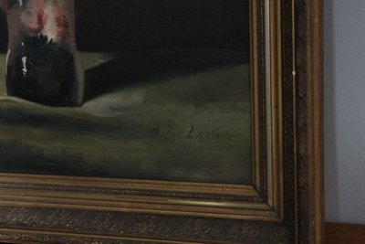 Ancienne paire de tableaux Vase aux fleurs huile sur toile. fin du 19e siècle. Cadres dorés contemporains signés Bélaval.