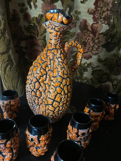 Ceramic liqueur set in fragmented coral style, assembled and deconstructed, from the 1960s
