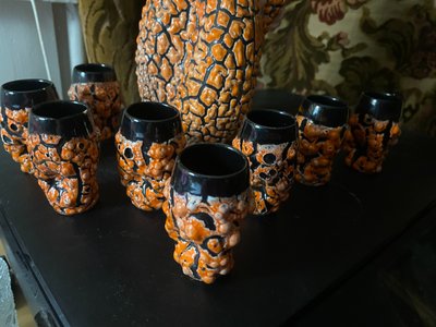 Ceramic liqueur set in fragmented coral style, assembled and deconstructed, from the 1960s