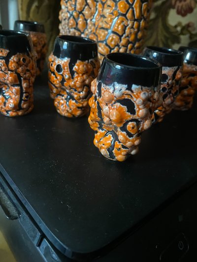 Ceramic liqueur set in fragmented coral style, assembled and deconstructed, from the 1960s