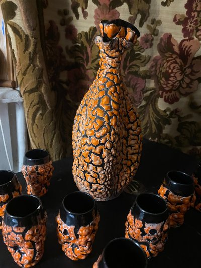 Ceramic liqueur set in fragmented coral style, assembled and deconstructed, from the 1960s