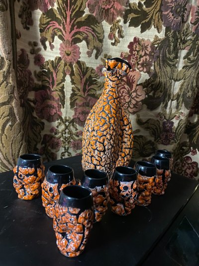 Ceramic liqueur set in fragmented coral style, assembled and deconstructed, from the 1960s