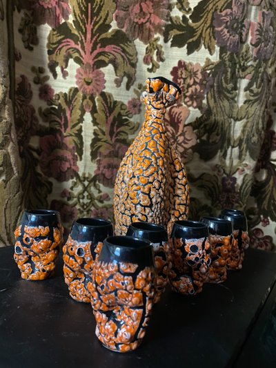 Ceramic liqueur set in fragmented coral style, assembled and deconstructed, from the 1960s