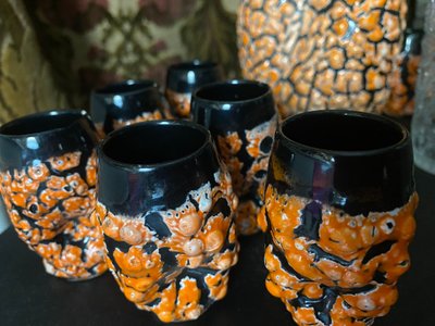 Ceramic liqueur set in fragmented coral style, assembled and deconstructed, from the 1960s