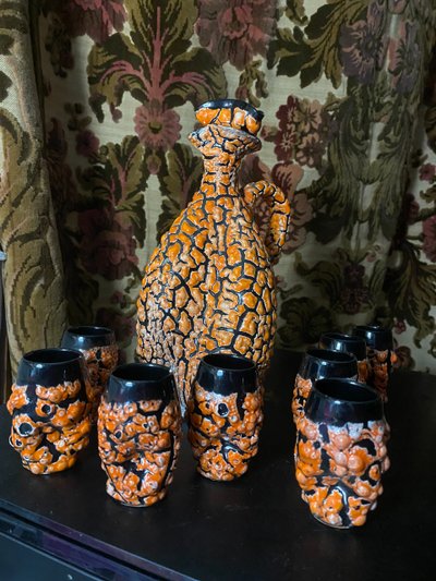 Ceramic liqueur set in fragmented coral style, assembled and deconstructed, from the 1960s