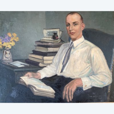 Charles Naillod. „Porträt eines Mannes, der an seinem Schreibtisch sitzt“. Öl auf Leinwand. 1941.
