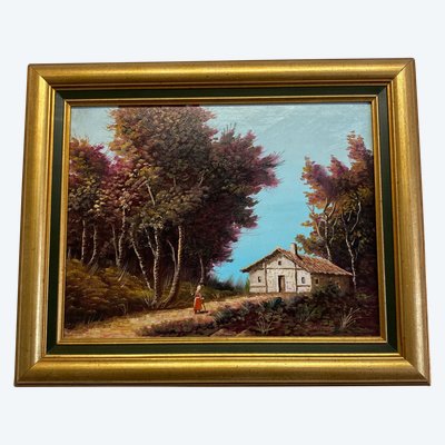 Oil on cardboard signed Santos
