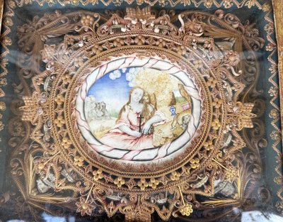 Papal Paperolles Reliquary with a Representation of Mary Magdalene - 18th Century