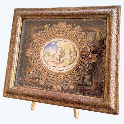 Papal Paperolles Reliquary with a Representation of Mary Magdalene - 18th Century