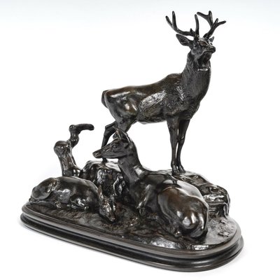 Bronze Group - Deer Family , Antoine-louis Barye (1795-1875)