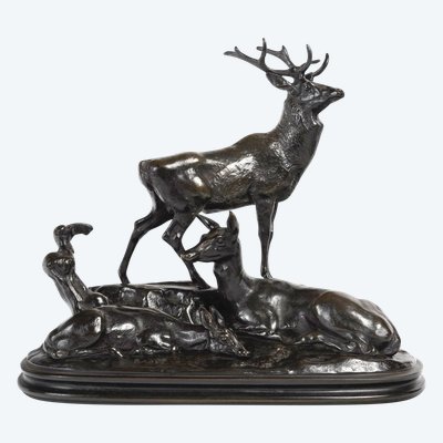 Bronze Group - Deer Family , Antoine-louis Barye (1795-1875)