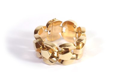 Bracciale Tank in oro 18k, bracciale retrò, maglia geometrica, bracciale Tank retrò, gioielli antichi di Parigi
