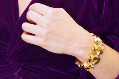 Bracciale Tank in oro 18k, bracciale retrò, maglia geometrica, bracciale Tank retrò, gioielli antichi di Parigi