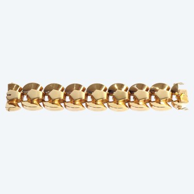 Bracciale Tank in oro 18k, bracciale retrò, maglia geometrica, bracciale Tank retrò, gioielli antichi di Parigi