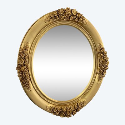 19th Century Gilded Mirror with Floral Motifs