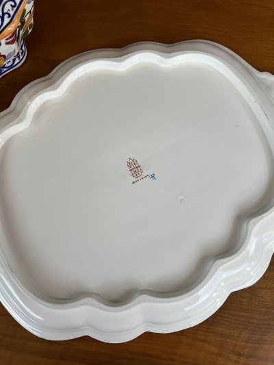 Gien Soup Tureen and Platter, Peony Decor, 20th Century