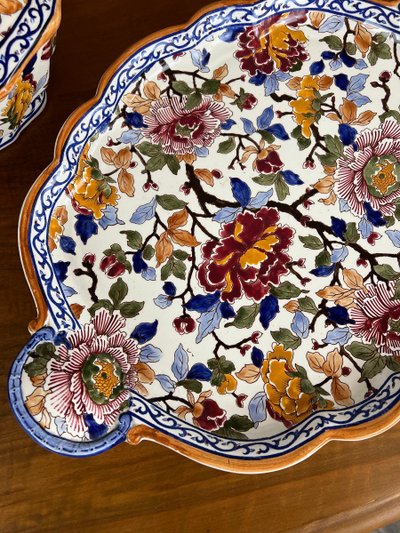 Gien Soup Tureen and Platter, Peony Decor, 20th Century