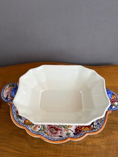 Gien Soup Tureen and Platter, Peony Decor, 20th Century