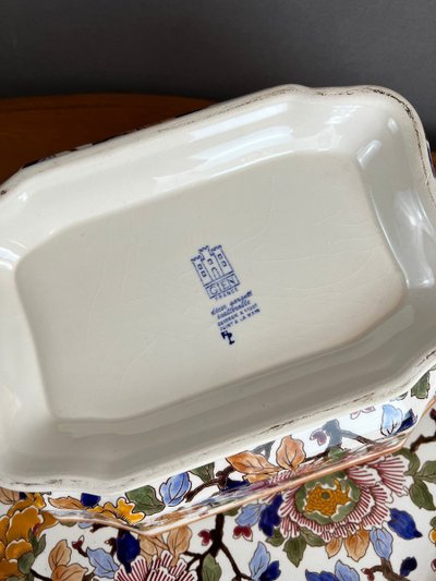 Gien Soup Tureen and Platter, Peony Decor, 20th Century