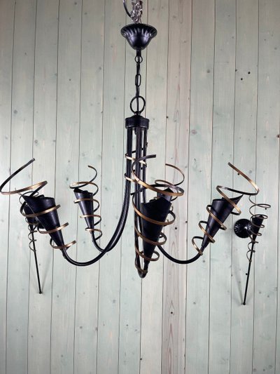 Vintage Chandelier and Pair of Wall Lights