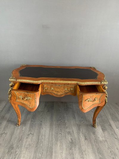 Bureau En Marqueterie Et Bronze Doré Style Louis XV XIXe Siècle