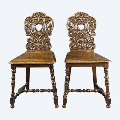 Paire De Chaises En Bois Sculpté Fin XIXe Siècle