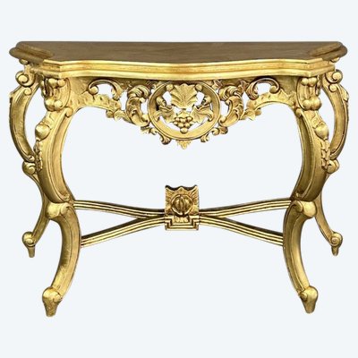 Elegant Gilded Console With Carved Details 20th Century