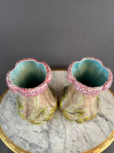 Pair Of Art Nouveau Style Vases In 20th Century Earthenware