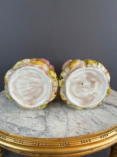 Pair Of Art Nouveau Style Vases In 20th Century Earthenware