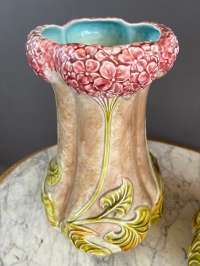 Pair Of Art Nouveau Style Vases In 20th Century Earthenware