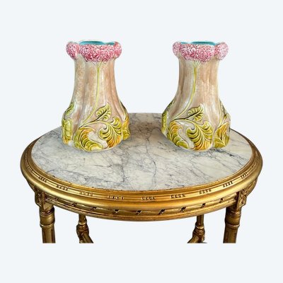 Pair Of Art Nouveau Style Vases In 20th Century Earthenware